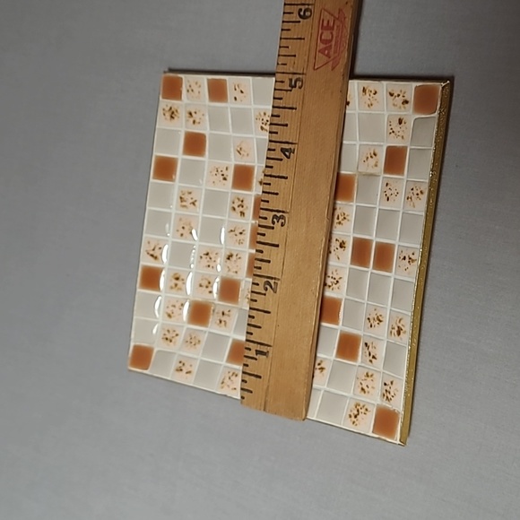 Vintage Mid Century Vibe Brown Gray Mosaic Tile Trinket Plate Dish - Picture 3 of 5